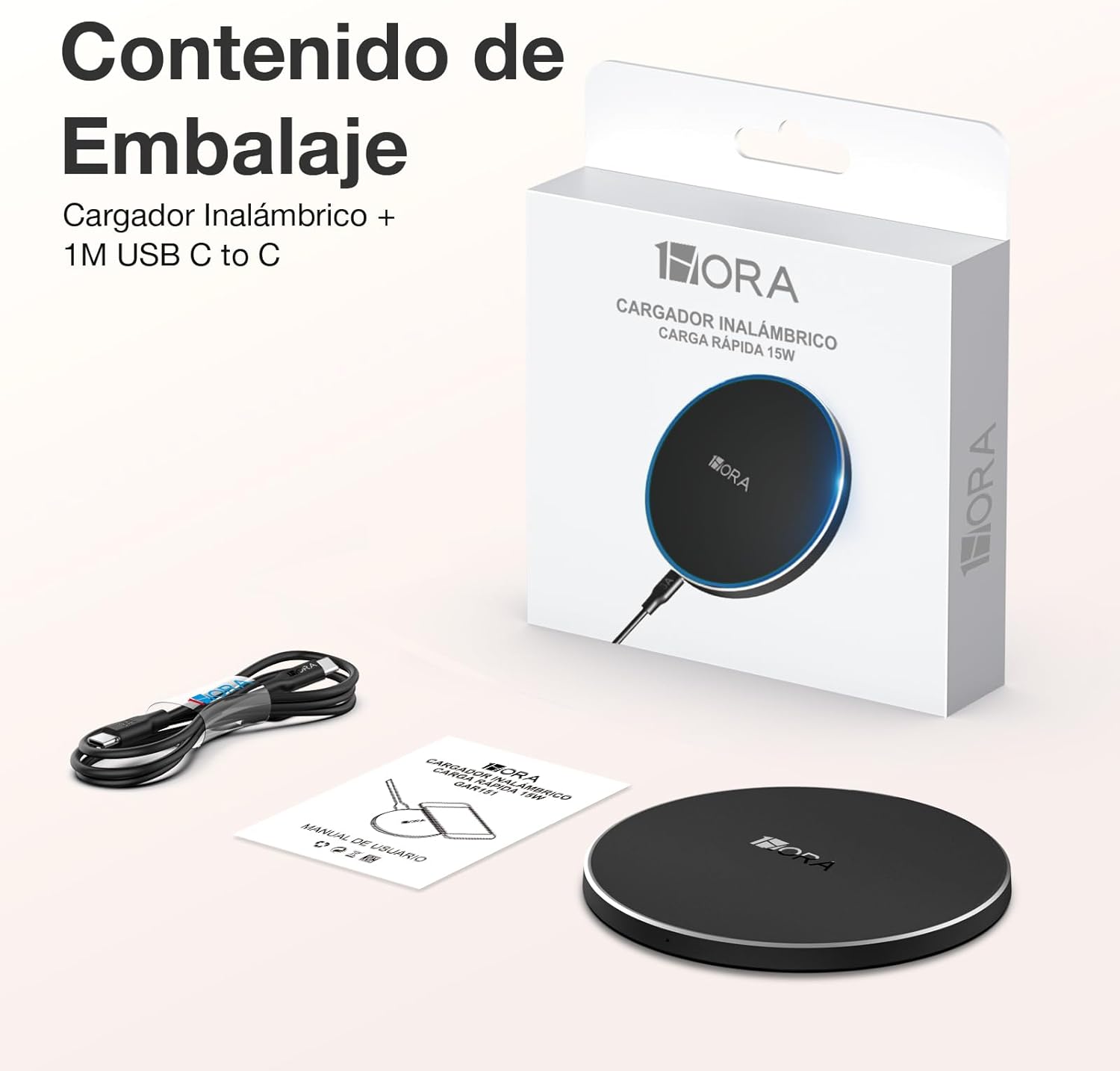 Cargador Inalámbrico 15W 1HORA - Compatible iPhone, Samsung, Xiaomi, AirPods 3rd — imagen 4
