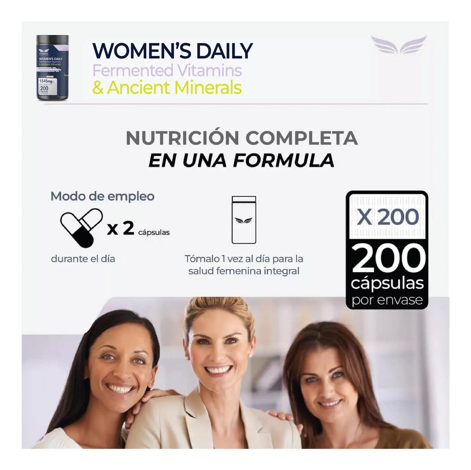 Women's Daily: Multivitamínico 4 en 1: Vitaminas, Minerales, Complejo B y Adaptógenos, 200 Cápsulas — imagen 8