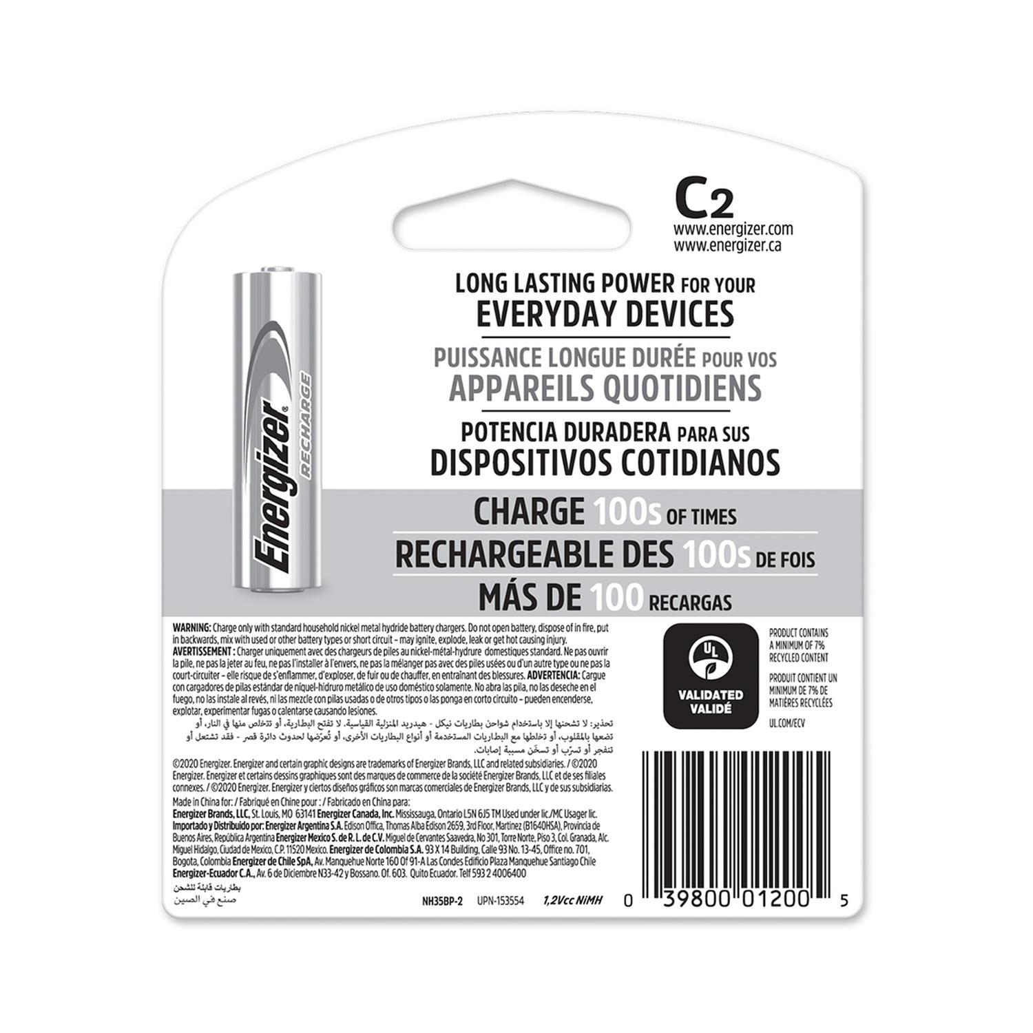 Pila Energizer Recargable C Con 2 Piezas 2500mah Nimhhr14 — imagen 2