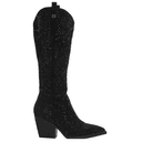 Bota Efe Dama Casual Vaquera Brillo Larga Tacón Negro Mujer
