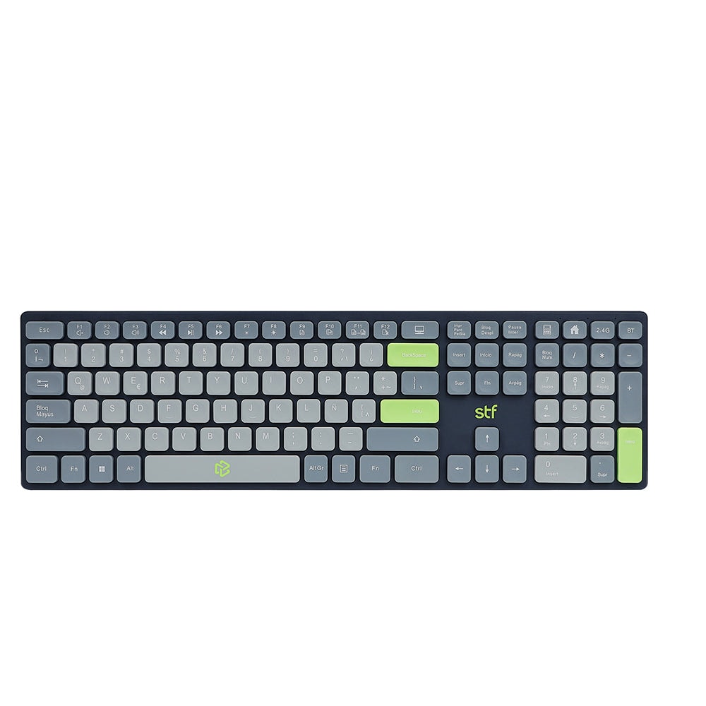 Teclado Inalámbrico STF VIVA: 2.4GHz, Bluetooth 5.0, 110 Teclas, Multimedia, Windows/Mac Gris — imagen 2