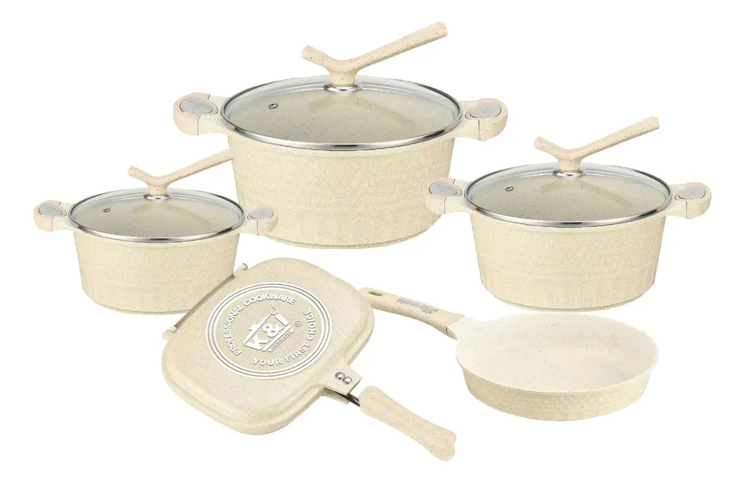 Batería de Cocina Mármol Granito 12 Pzas con Tapas y Sartenes — imagen 4