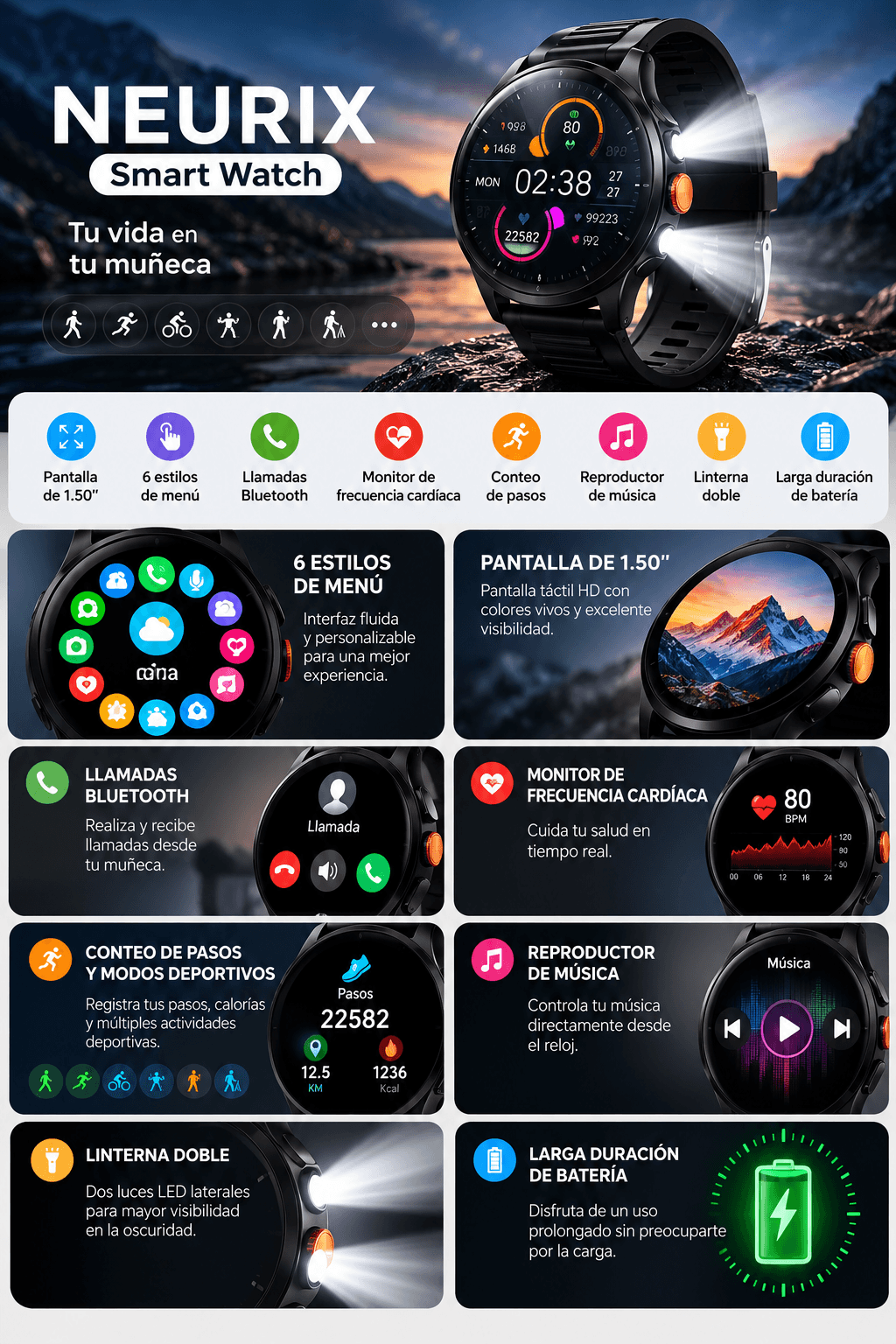 Smartwatch Llamadas Bluetooth y Linterna TECNIQUERO NEXWATCH X5 Smartwatch Llamadas Bluetooth y Linterna — imagen 8