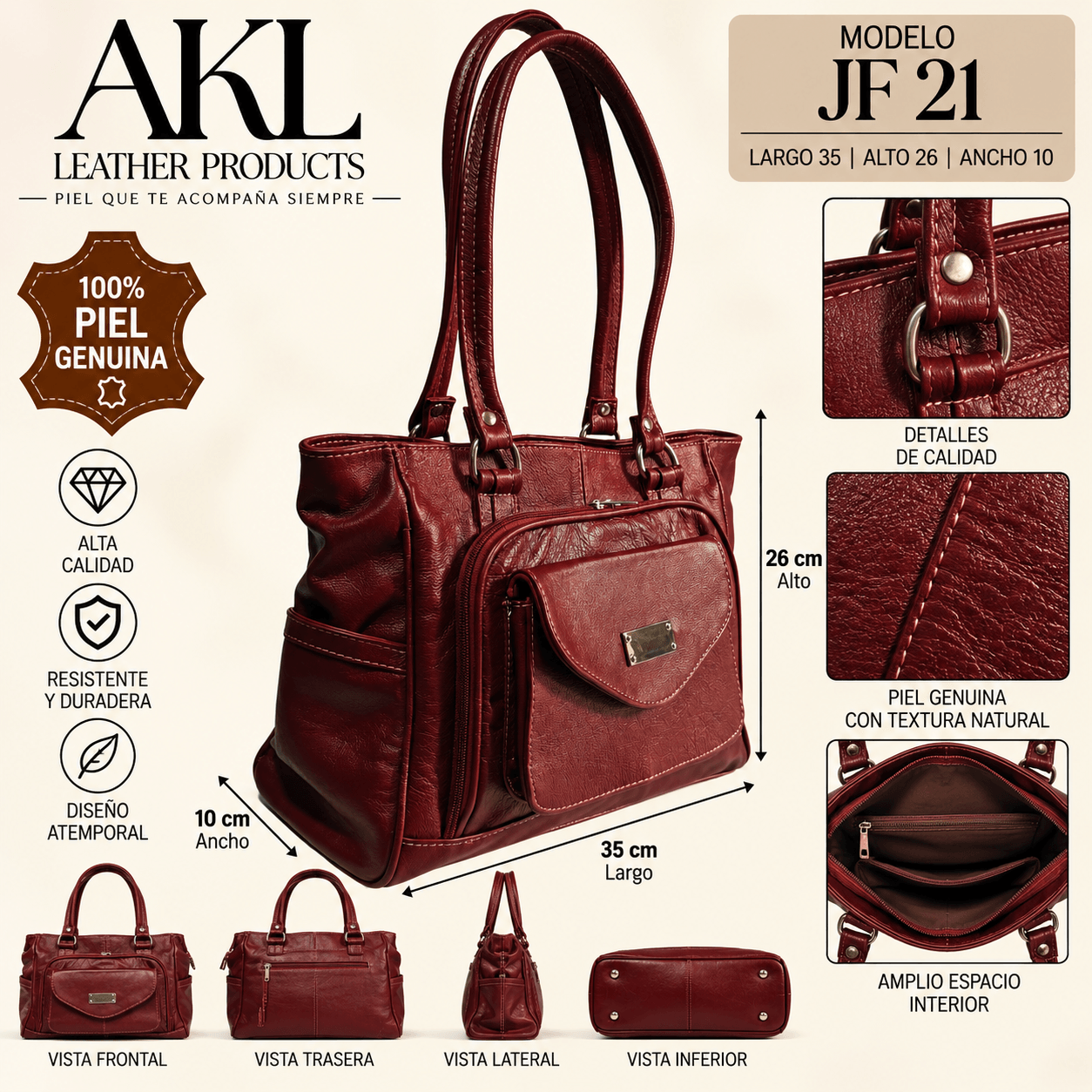 Bolsa De Piel Original Américana Jf21 — imagen 2