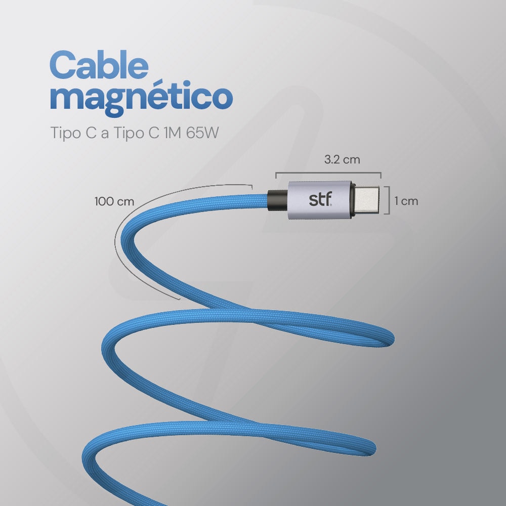 Cable Magnético STF Tipo C a Tipo C: Carga Rápida, 65W, Transferencia de datos, Azul — imagen 5
