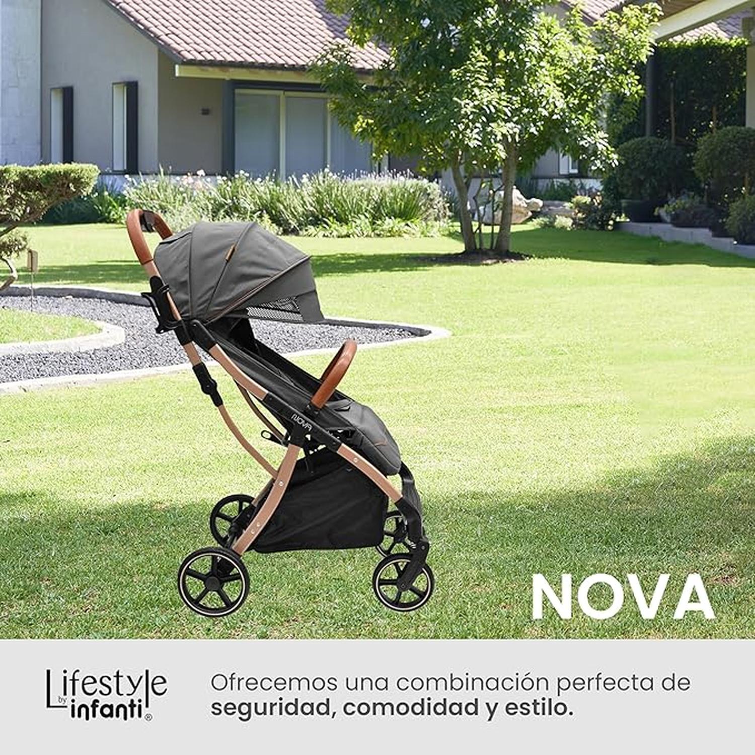 Lifestyle By Infanti Carriola Compacta Nova Con Plegado Automático Color Gris Chasis Dorado — imagen 7