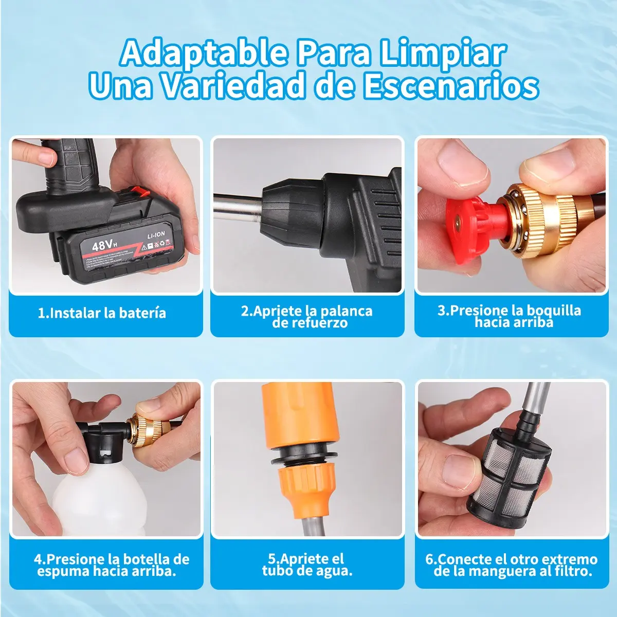 Pistola de Hidrolavado Inalámbrica Recargable 12V con Kit de Accesorios — imagen 8