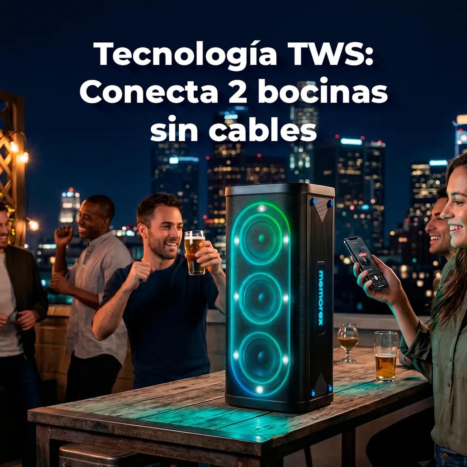 Bocina Bafle Altavoz Portátil Memorex PS-669 con Micrófono Inalámbrico y Luces LED RGB 100W RMS — imagen 9