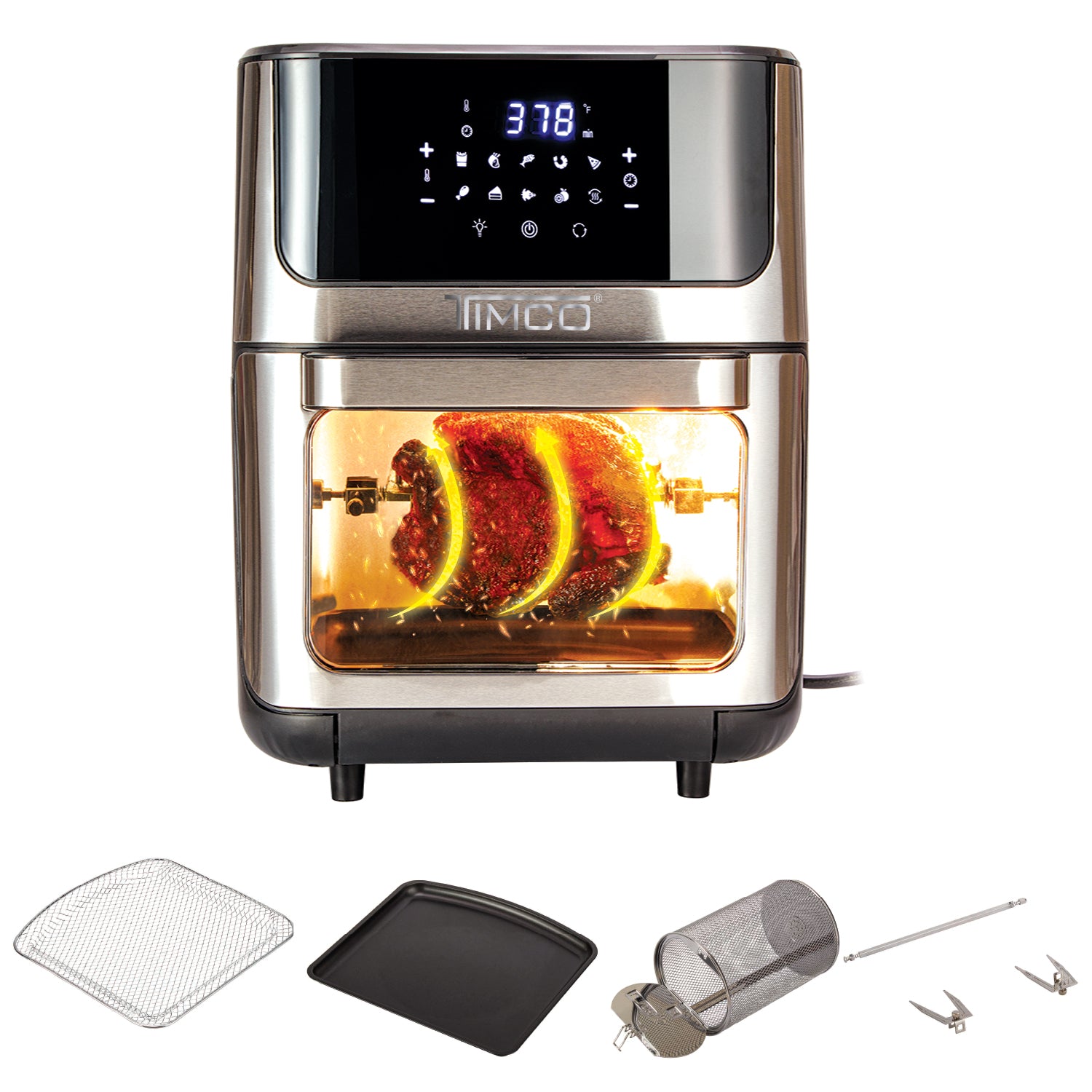 Freidora de Aire Eléctrica con Rotación 12 L Horno Conveccion Multifuncional 10 preajustes Temporizador digital Pantalla táctil Timco AF009 — imagen 3