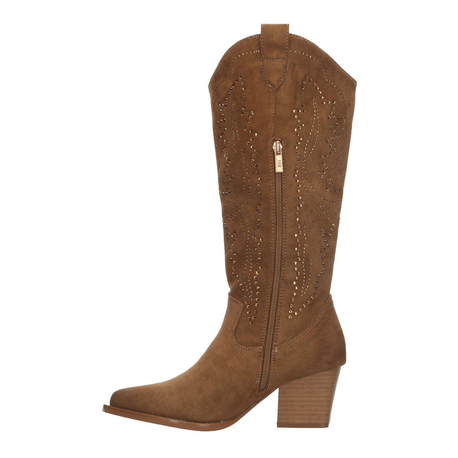 Bota Dama Xti Café Vaquera Casual Pedrería Larga Mujer — imagen 6