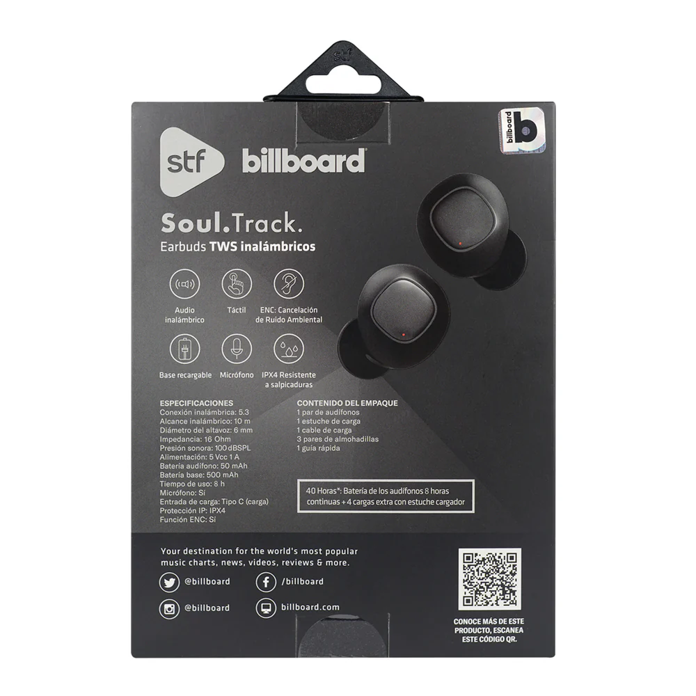 Audifonos Inalambricos Tws Soul Track STF - Billboard 40hrs Uso ENC Protección IPX4 Negro — imagen 9