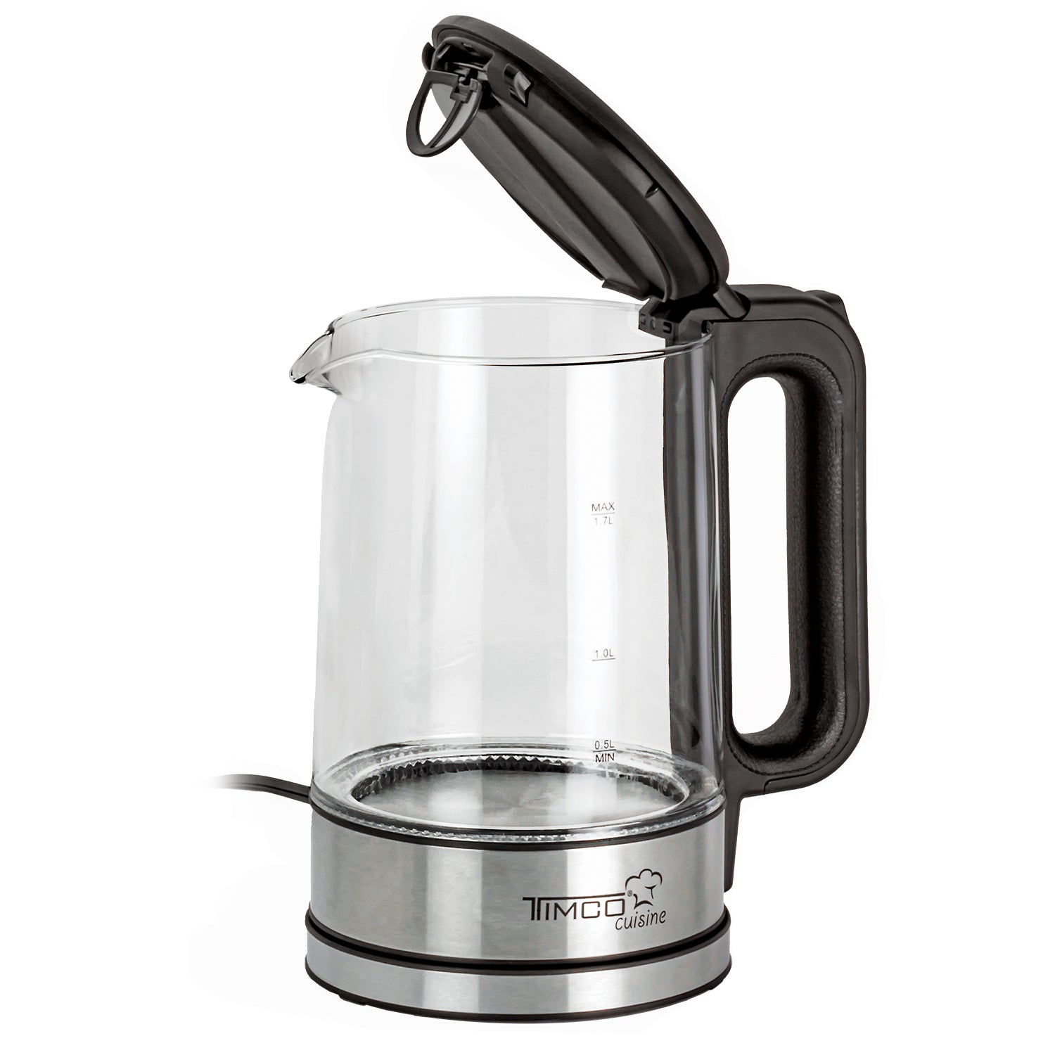 Tetera Jarra Eléctrica de Vidrio 1.7 L Hervidor Agua Acero Inoxidable Timco JE8707 — imagen 4