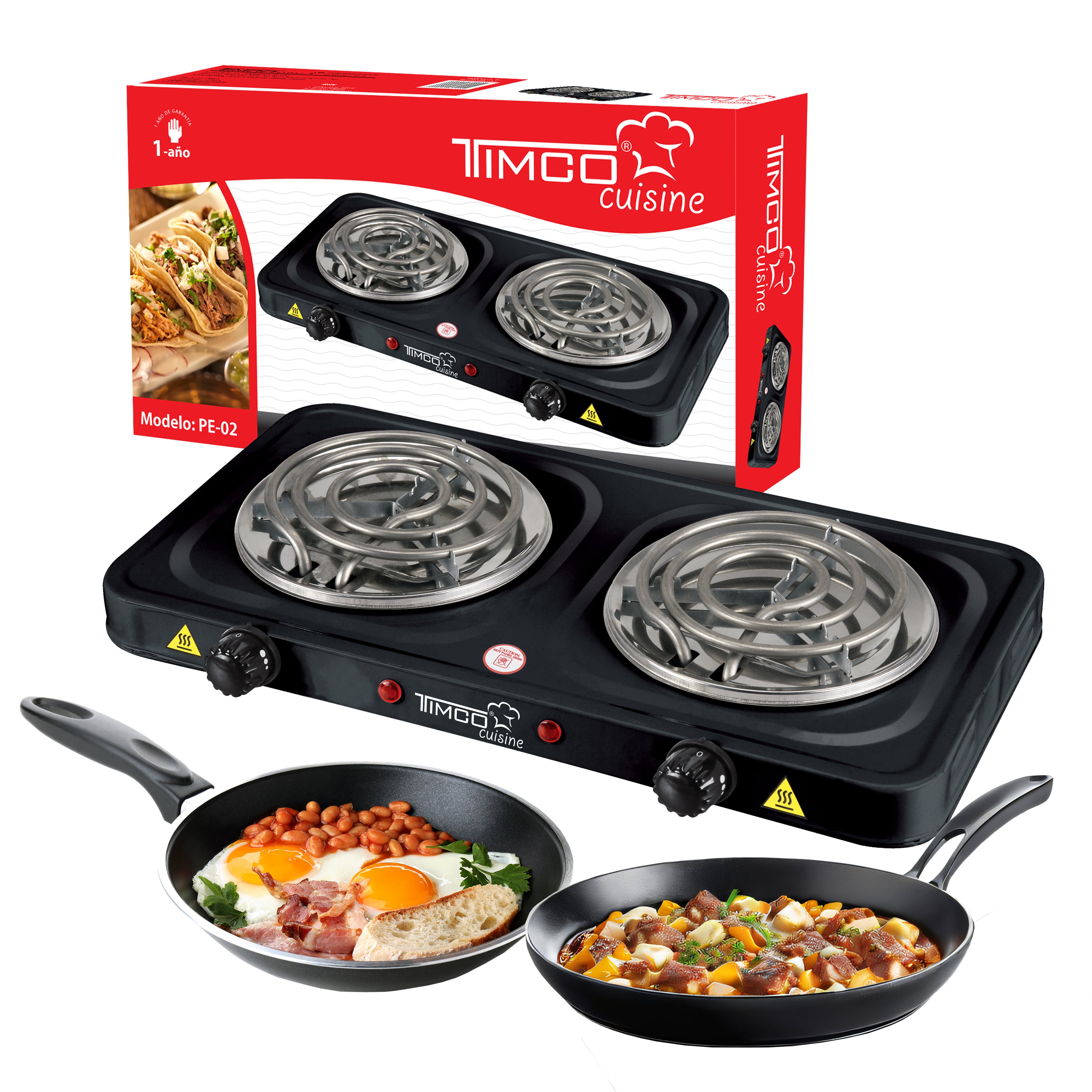 Parrilla Eléctrica 2 Quemadores con Termostato Color Negro Timco PE-02 — imagen 6