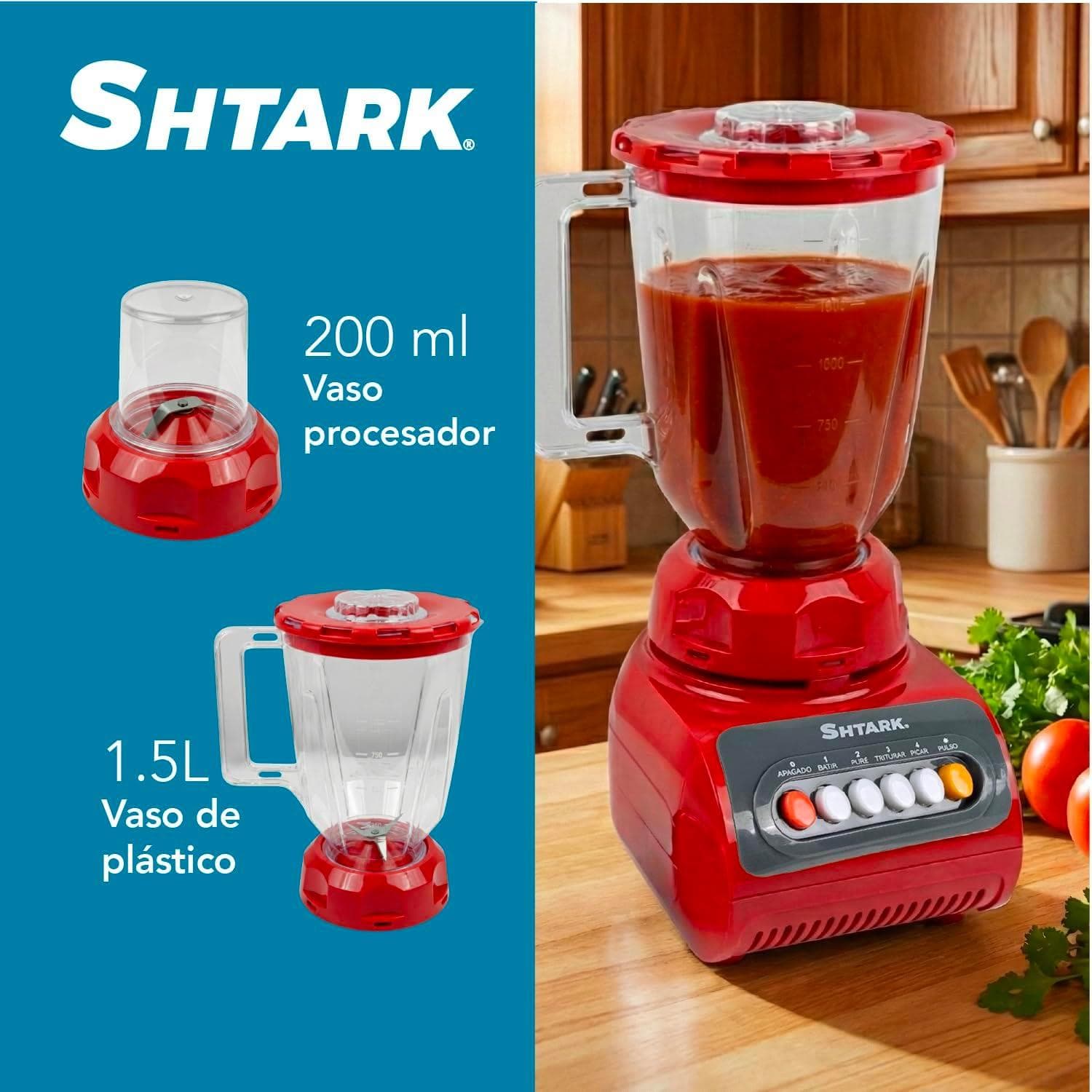 Licuadora Shtark 500W 1.5L con Vaso y Molinillo Rojo — image 5