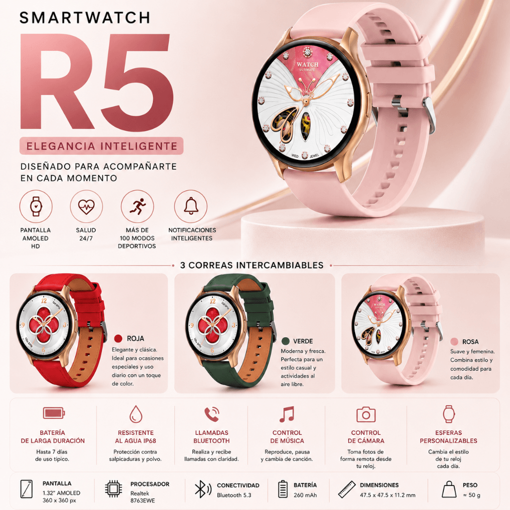 BOCINA XIAOMI SOUND POCKET (ROSA) + SMARTWATCH G-TIDE R5 (DORADA) — imagen 6