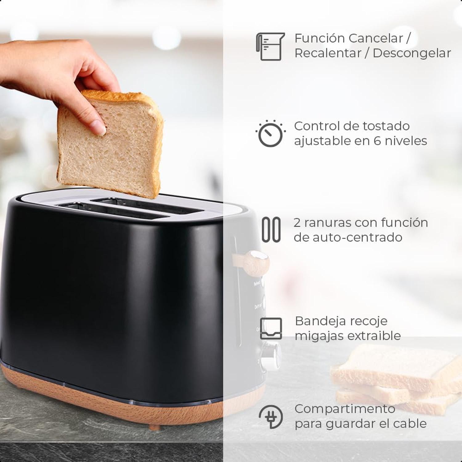 Tostador Daewoo 750W Negro Diseño Madera 2 Rebanadas — imagen 7