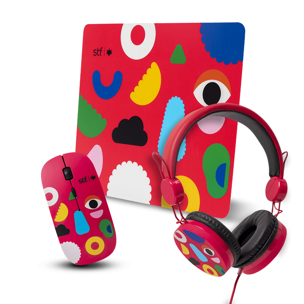 Kit Audífonos, mouse y mousepad STF Alex Siordia 3 en 1 para computadora rojo — imagen 2