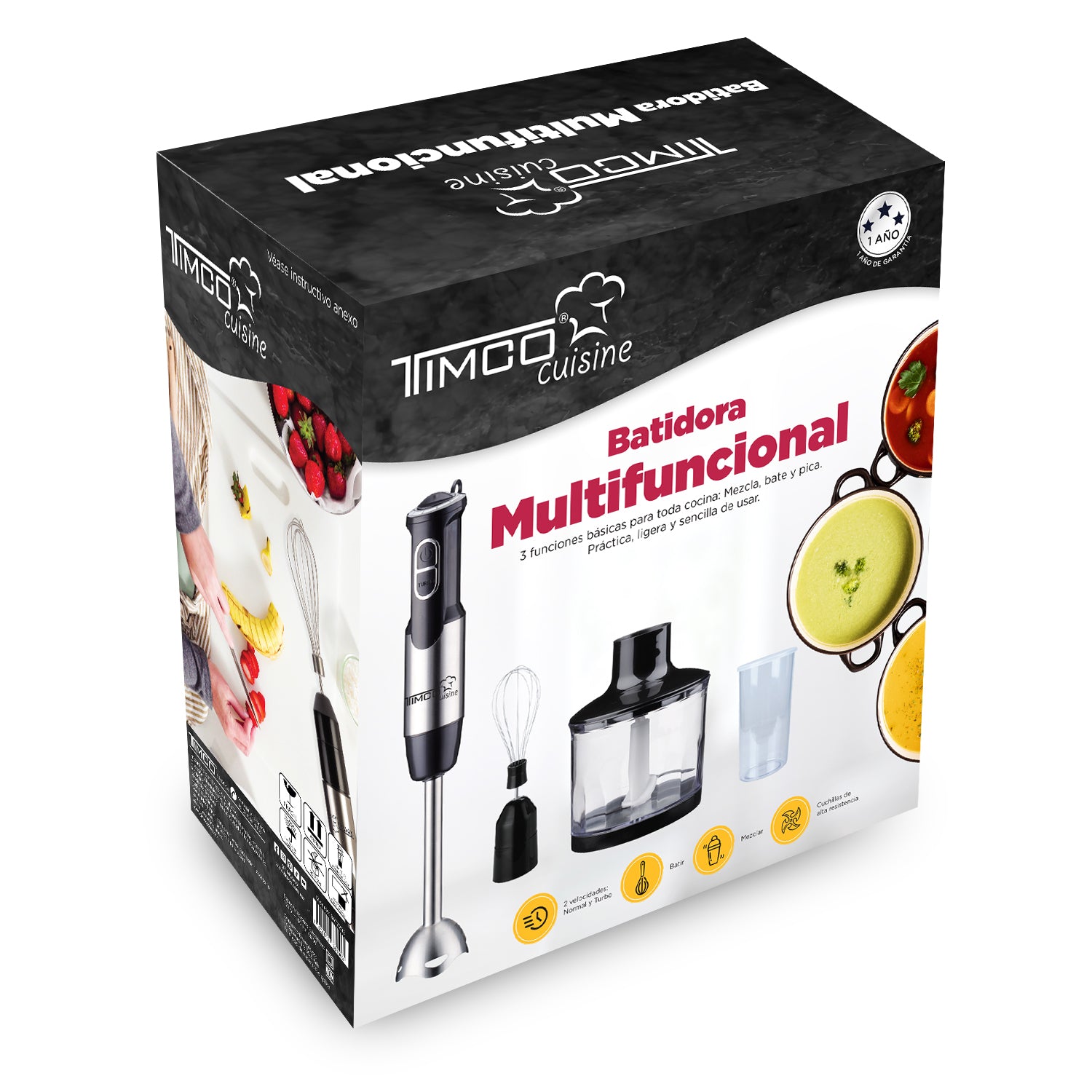 Batidora Multifuncional de Inmersion 4 en 1 Licuadora de Mano Acero Inoxidable Timco BAT2203 — imagen 7