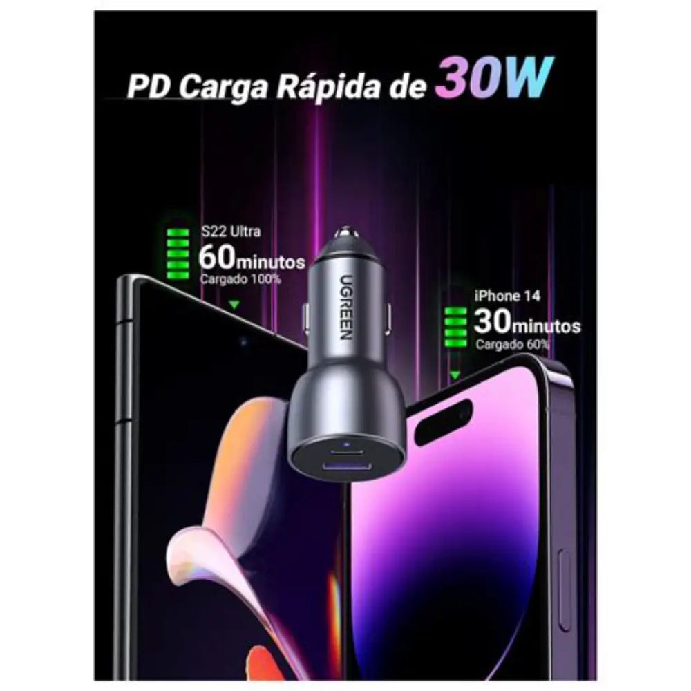 Cargador para Carro UGreen 2-Port Fast Car Charger 52.5w - Negro — imagen 3