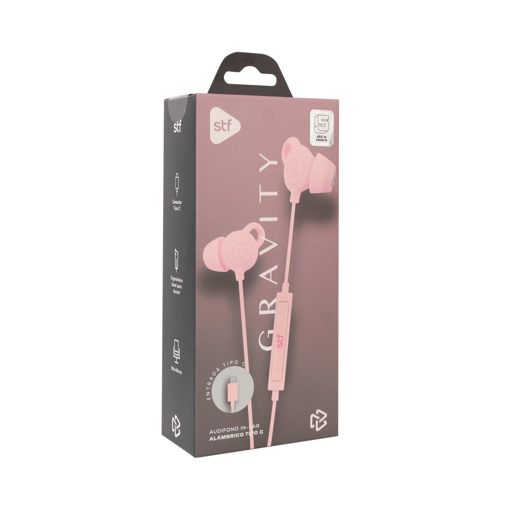 Audifonos alámbricos In-Ear STF Gravity: Tipo C, Micrófono, Rosa — imagen 7