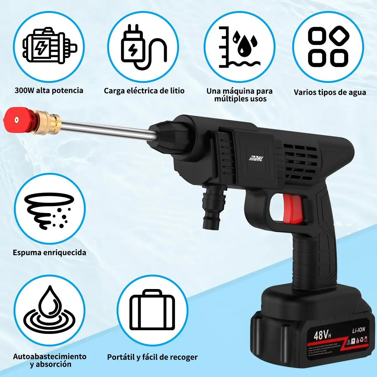 Pistola de Hidrolavado Inalámbrica Recargable 12V con Kit de Accesorios — imagen 4