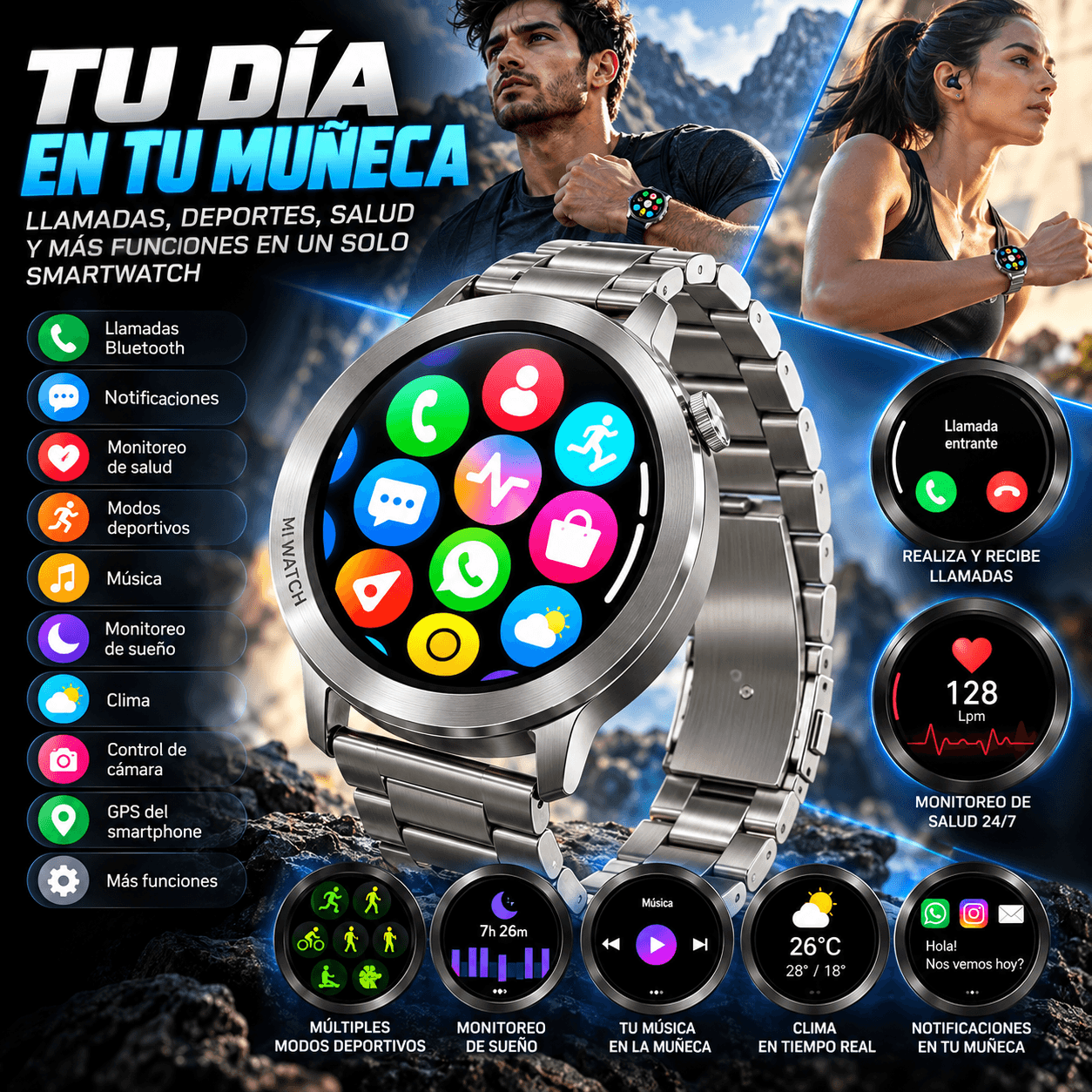 Smartwatch TECNIQUERO AI Watch 3 Metálico WhatsApp, Llamadas Bluetooth y Modos Deportivos — imagen 5