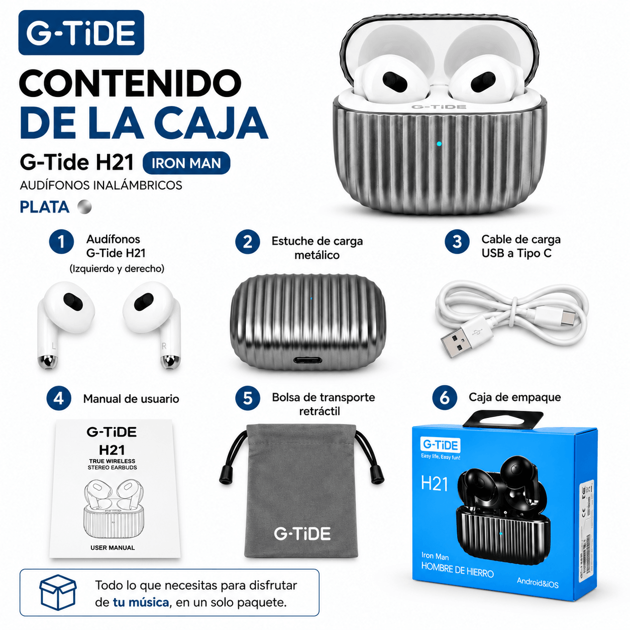 SMARTWACTH G-TIDE R6 PRO (GRIS) + BOCINA G-TIDE SV-30 + AUDIFONOS G-TIDE H21 (METAL) — imagen 8