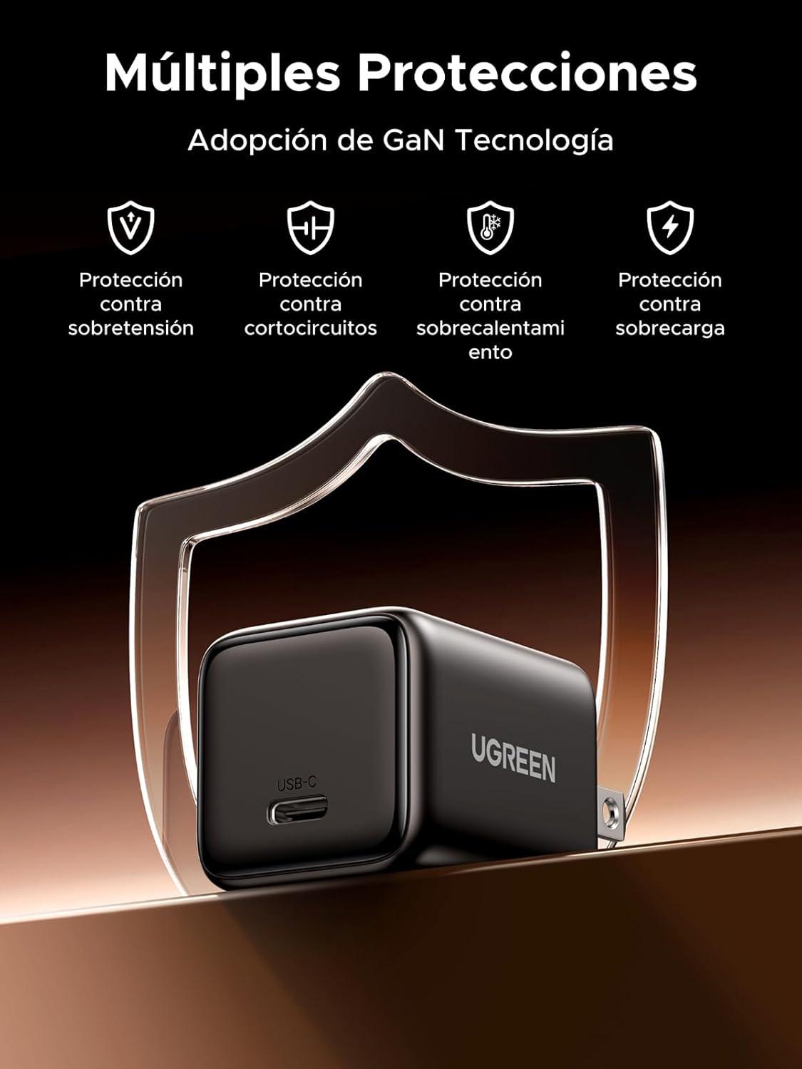 Cargador Ugren Mini 30w USB-C Negro Resistente Carga rápida — imagen 3