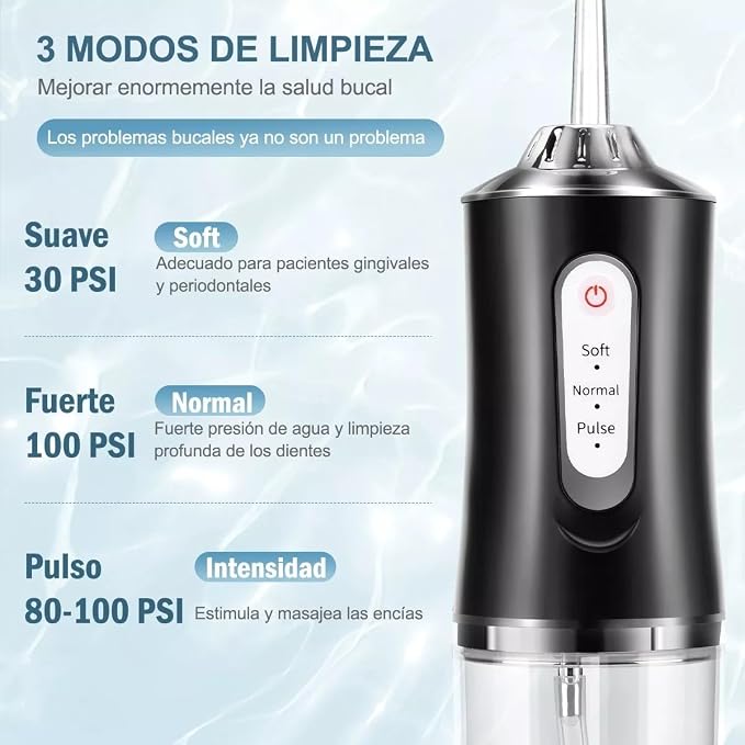 Limpiador de dientes inalámbrico Water Flosser,Irrigador Bucal,IPX7 impermeable240ML,hilo dental de agua de 3 modos con 4 puntas de chorro para el hogar,Bolsas de viaje. Hilo Dental de Agua sin Cable para el Hogar,Viajes,Ducha — imagen 3