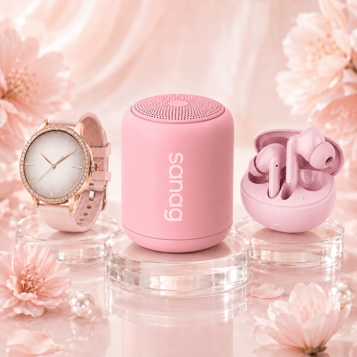Combo Smartwatch Elegante para Dama Rosé + Audífonos G-Tide L42 Rosa + Bocina Bluetooth Sanag X6S — imagen 3