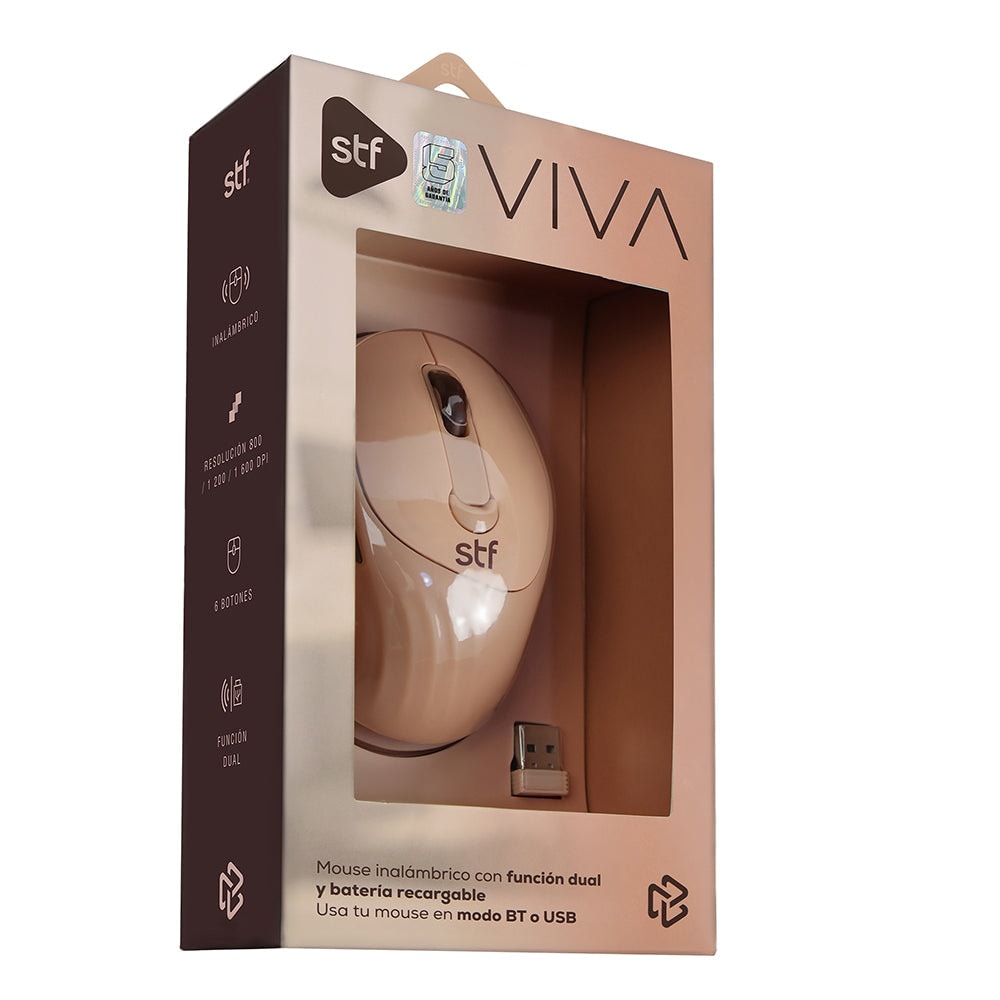 Mouse inalámbrico óptico STF VIVA Batería recargable 1600 DPI rosa — imagen 8