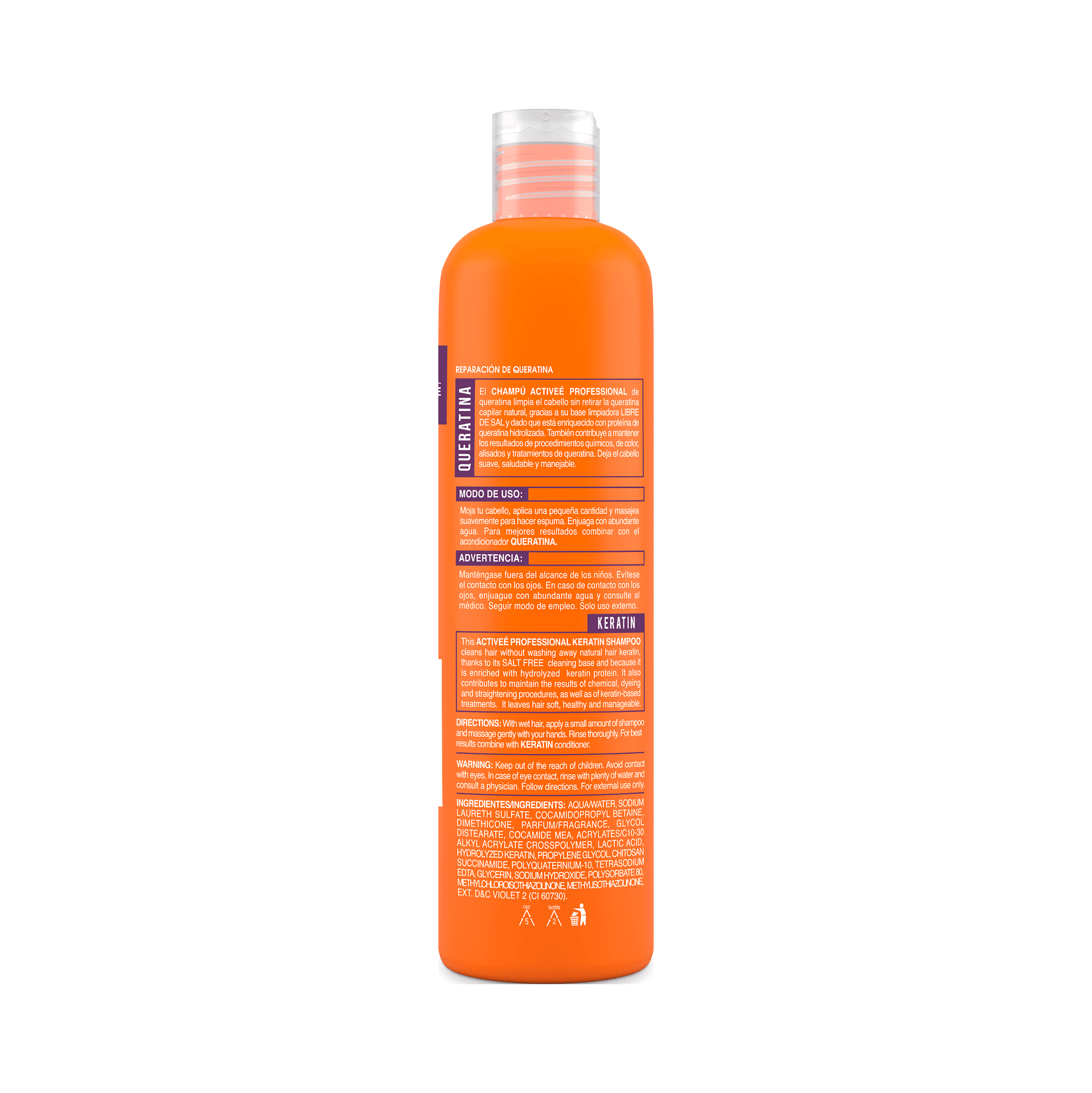 Shampoo Activee Professional Keratin Tecnologia para cuidado Intensivo de Cabello Quimicamente tratado Libre de Sal — imagen 8