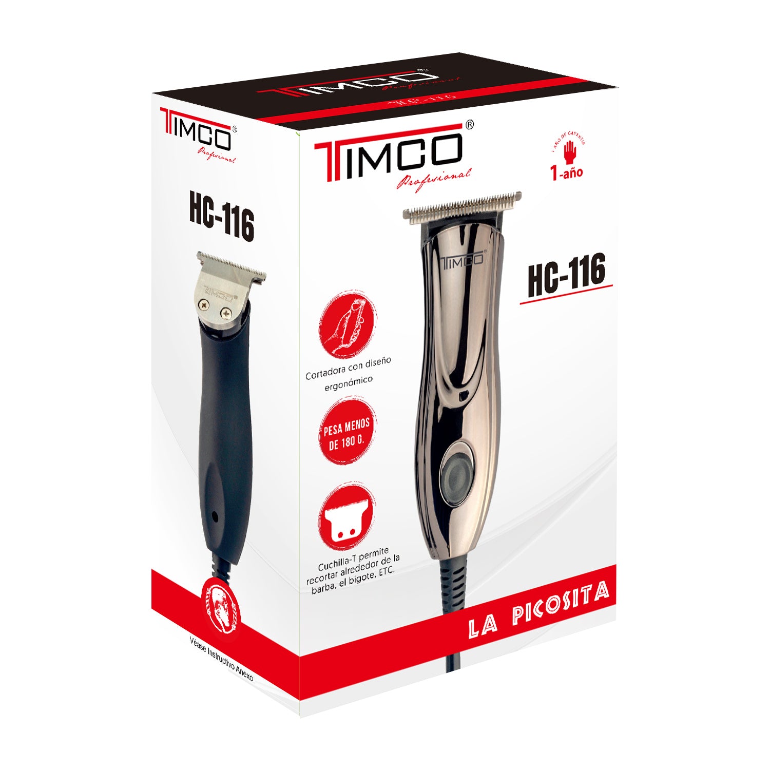 Delineadora Terminadora Eléctrica Maquina de Corte Cabello Barba Uso Profesional Peines Guia de Aumento Timco HC-116 — imagen 7