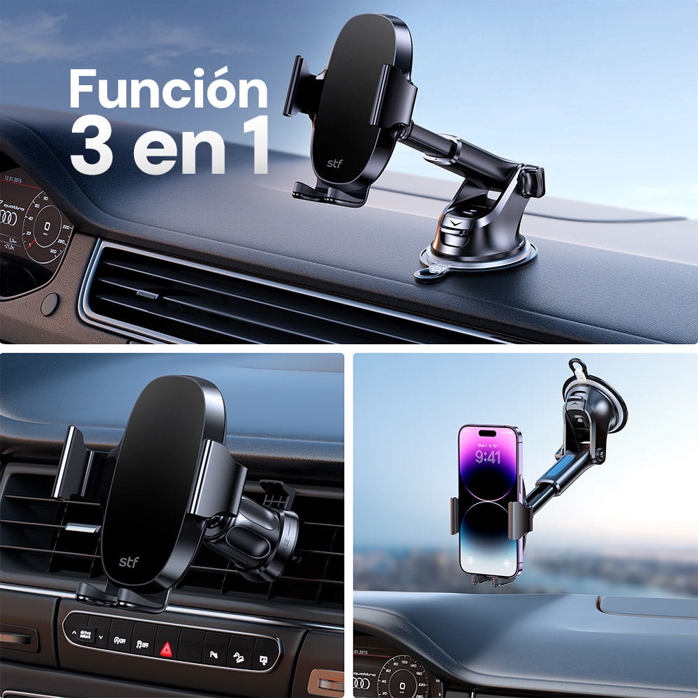 Soporte Celular Auto 3 en 1: Tablero, Parabrisas, Ventilación 360° Automático — imagen 3