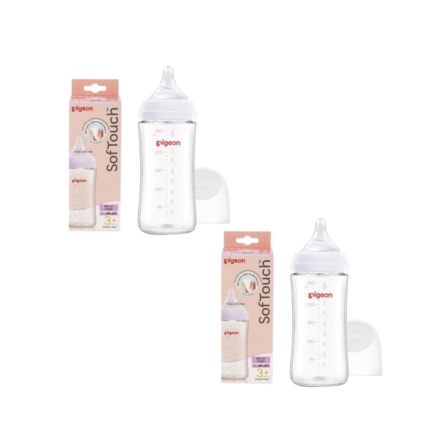 Combo 2 biberones 240ml Vidrio Pigeon Softouch Boca Ancha — imagen 2