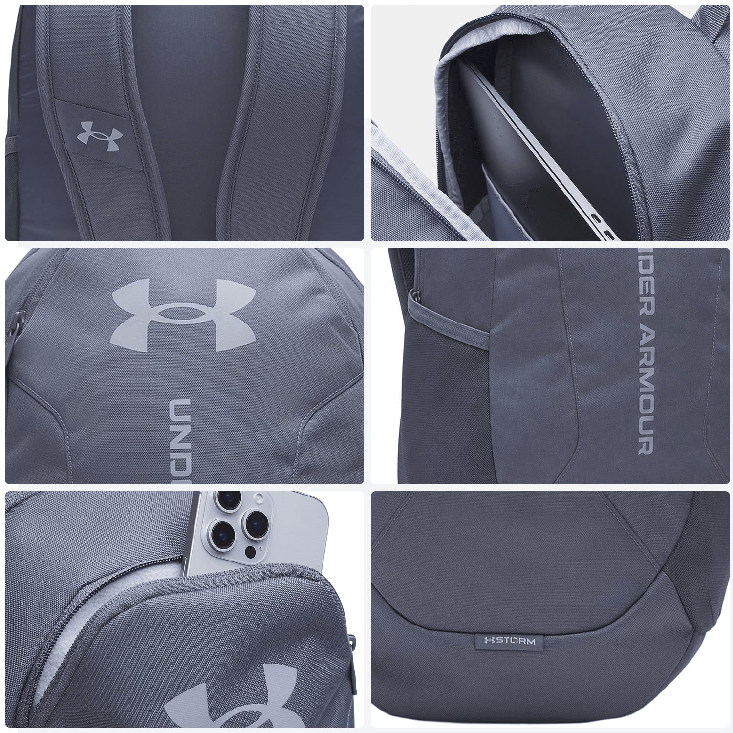Mochila Under Armour Hustle Lite Gris Para Laptop Escolar Unisex 24L — imagen 5