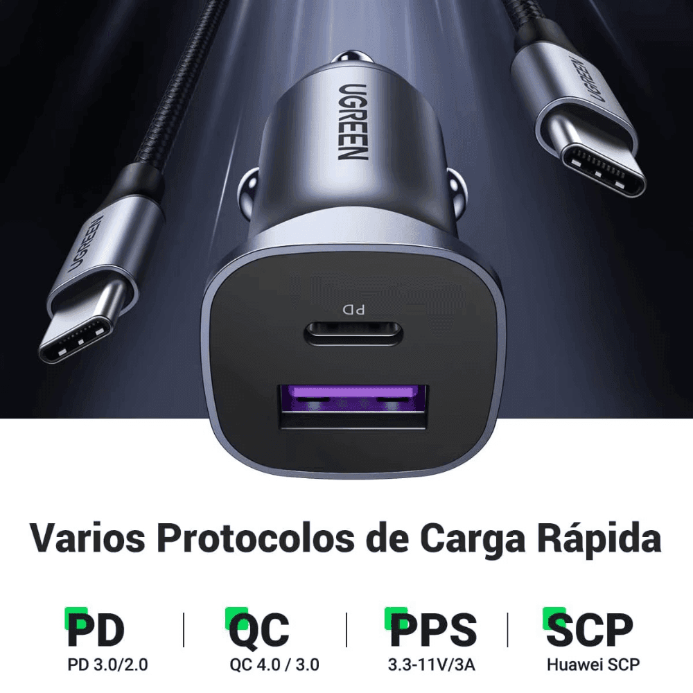 Cargador para Carro UGreen Dual Port Fast Car Charger 30w - Negro — imagen 5