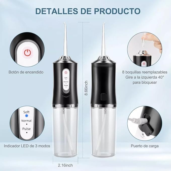 Limpiador de dientes inalámbrico Water Flosser,Irrigador Bucal,IPX7 impermeable240ML,hilo dental de agua de 3 modos con 4 puntas de chorro para el hogar,Bolsas de viaje. Hilo Dental de Agua sin Cable para el Hogar,Viajes,Ducha — imagen 4