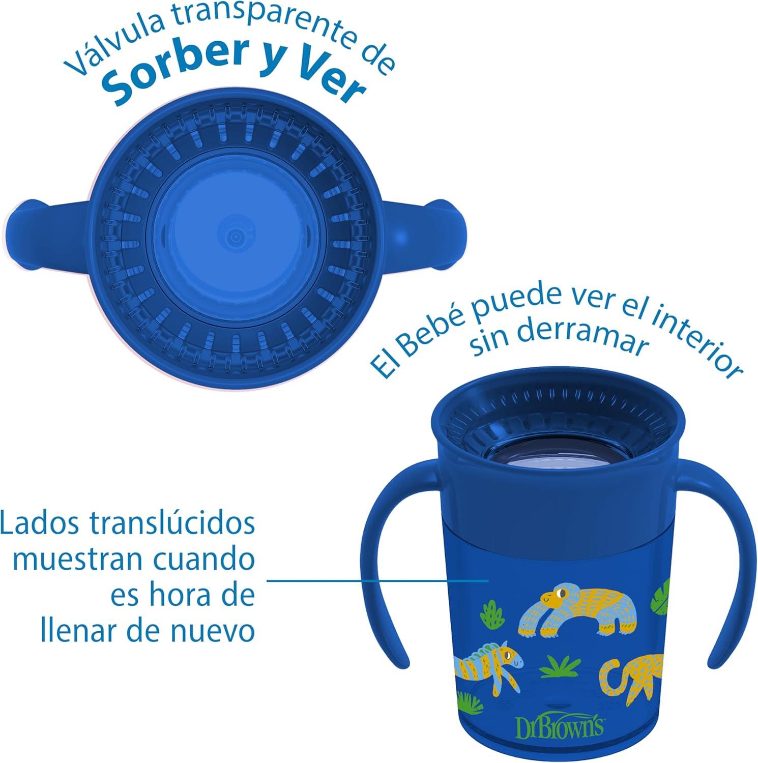 Vaso/termo Entrenador Bebé Con Asas Dr Brown's Cheers 360°, 7oz. 200ml Color Azul Animales — imagen 7