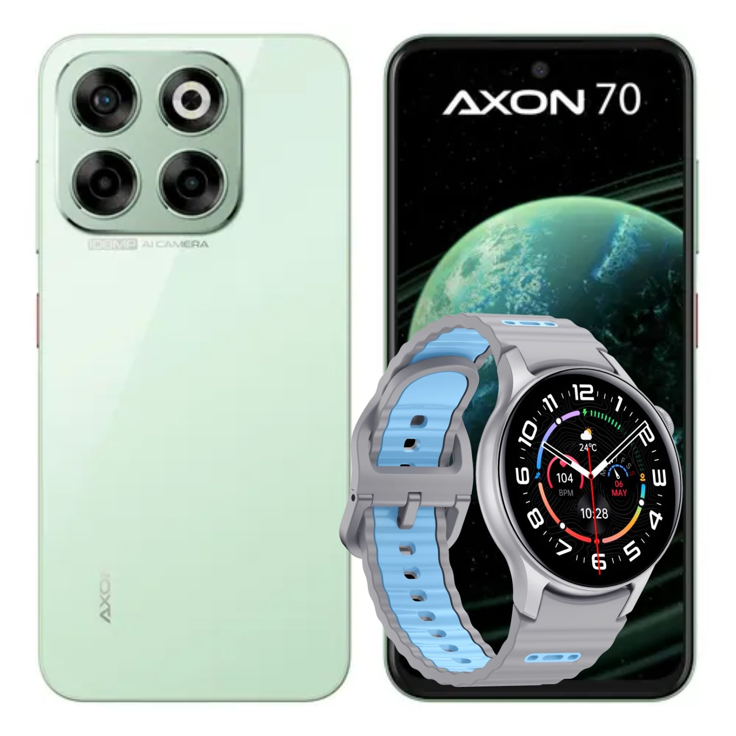 Celular ZTE Axon 70 6+256 + Smartwatch Plateado — imagen 1