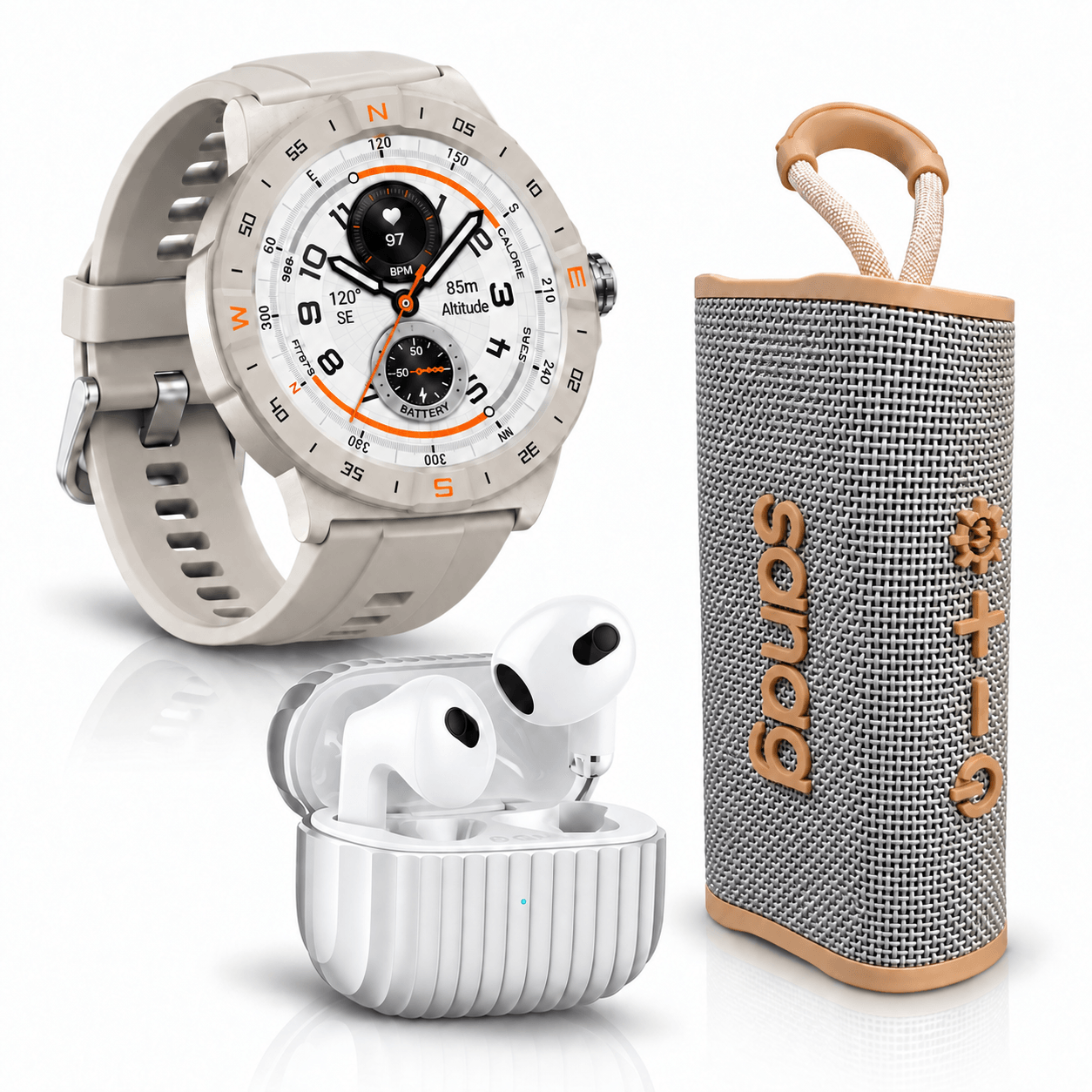 AUDIFONOS G-TIDE H21 (PLATA) + SMARWATCH HONOR CHOICE 2 EPIC AMOLED + BOCINA SANAG M15 (BEIGE) — imagen 2