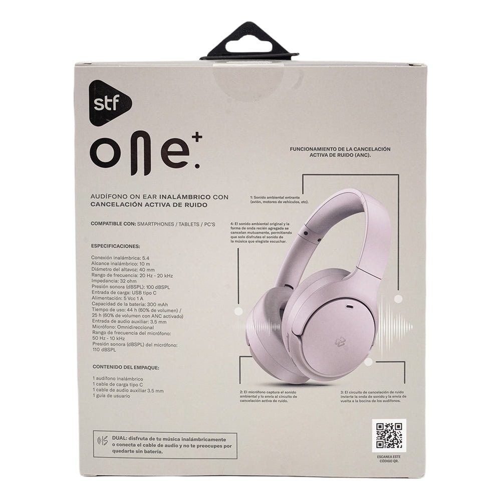 Audifonos Inalámbricos On Ear One Plus STF ANC 44hrs Uso Rosa — imagen 14
