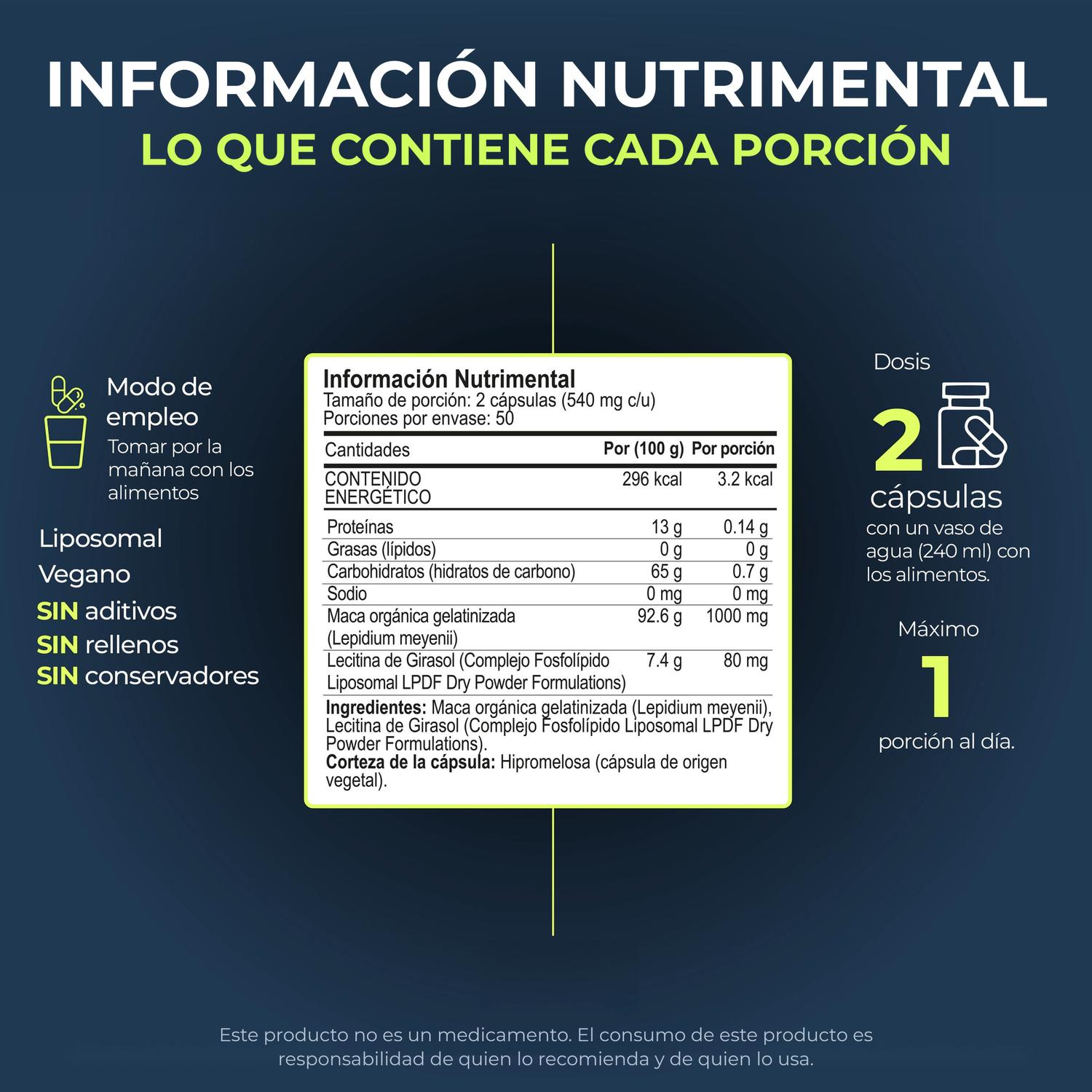 Maca Orgánica Liposomal Gelatinizada con Lecitina de Girasol, 1,080 mg por Porción, 100 Cápsulas — imagen 9
