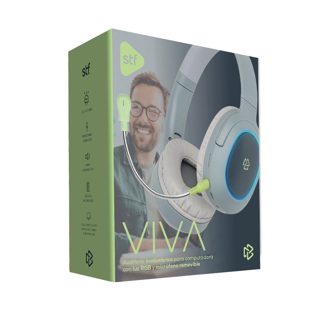 Audífono Inalámbrico On ear STF VIVA: 3 hrs uso Micrófono removible, Gris — imagen 10