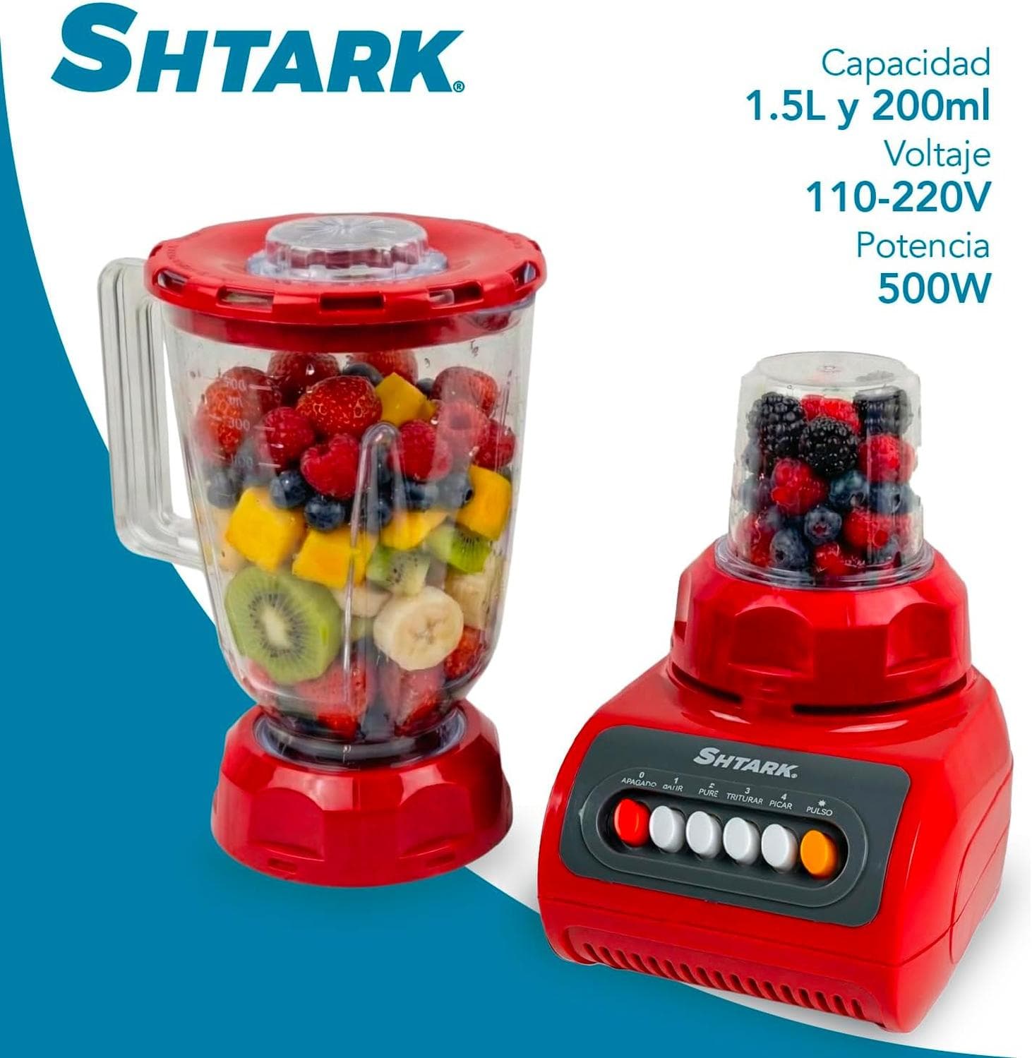 Licuadora Shtark 500W 1.5L con Vaso y Molinillo Rojo — image 4