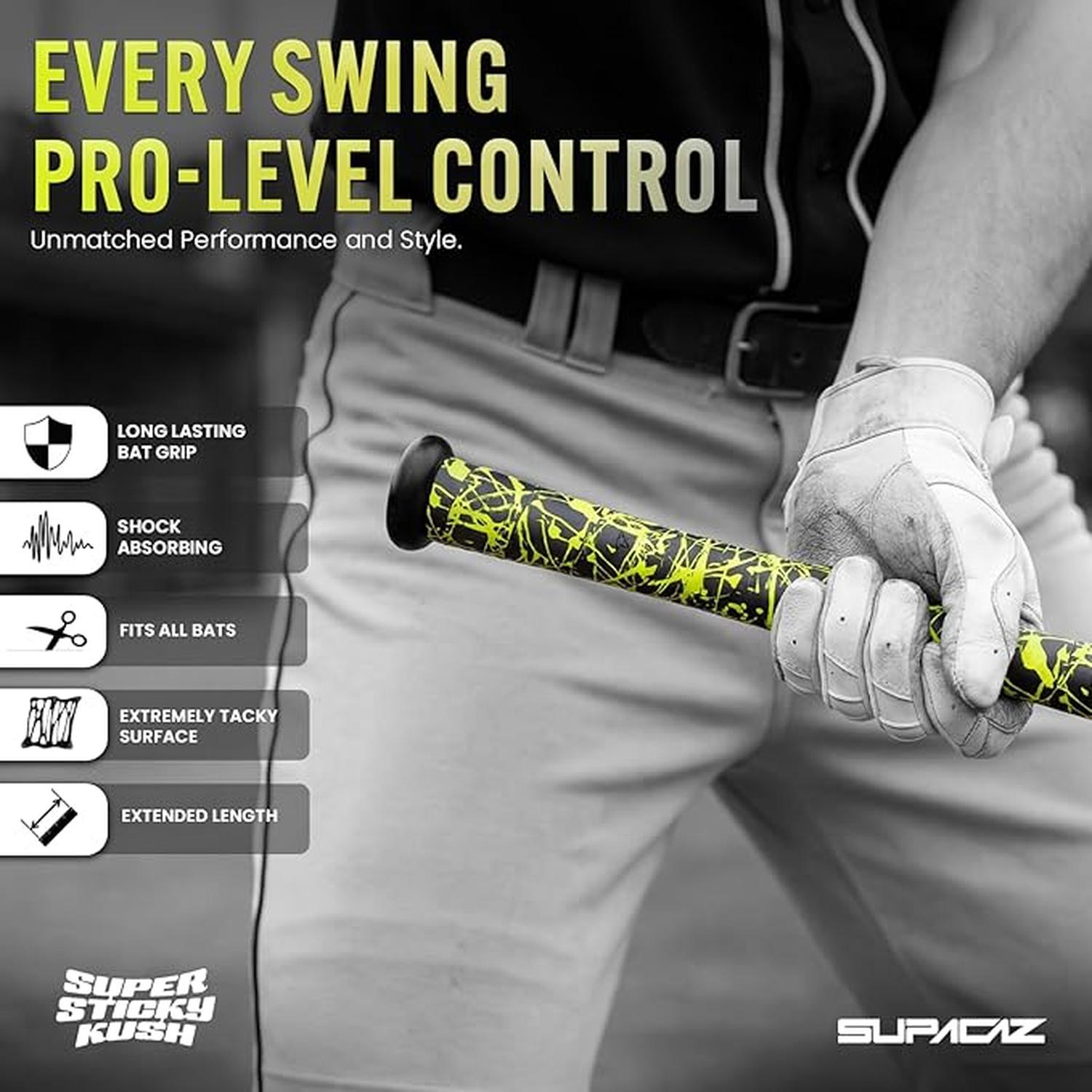 Grip Bat Beisbol Supacaz Super Sticky 1.1mm Kush Amarillo — imagen 2