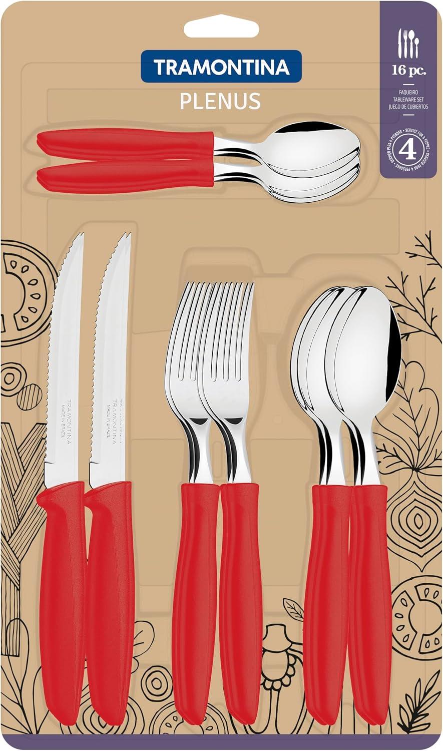 Juego de Cubiertos Tramontina 16 Piezas Acero Inox Rojo — imagen 1
