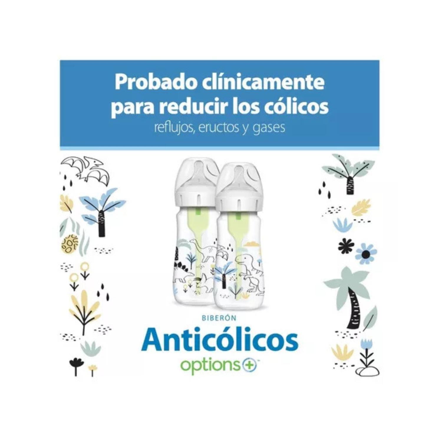 Dr Brown´s Options+ 2 Biberones De 9 Oz Cuello Ancho Color Dinosaurios 0m+ Nivel 1 — imagen 6