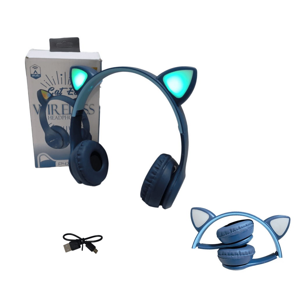 Audífonos Gatica Bluetooth, luces led, Radio FM, diadema plegables.AZUL. — imagen 2
