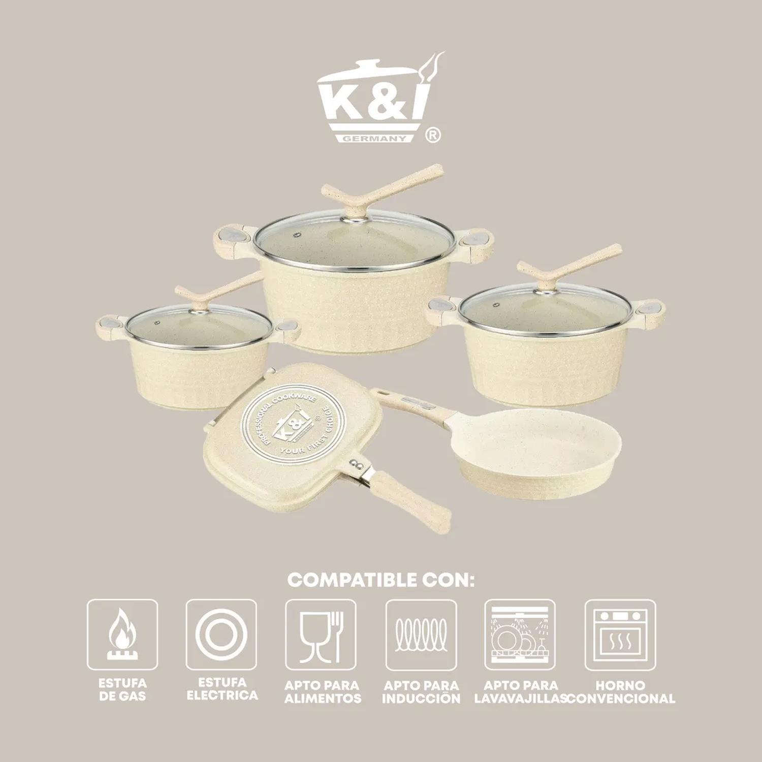 Batería de Cocina Mármol Granito 12 Pzas con Tapas y Sartenes — imagen 2